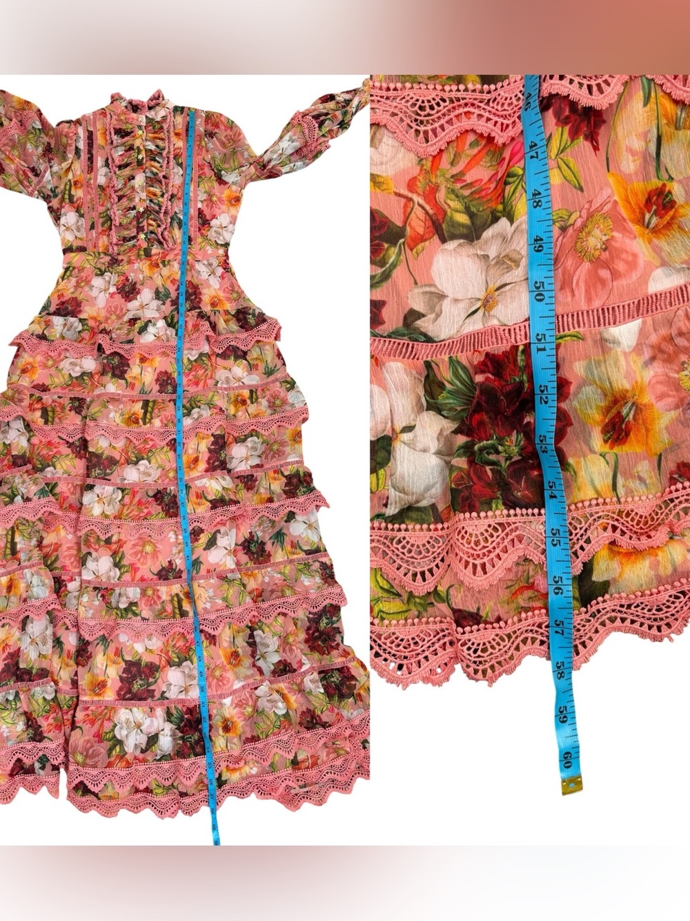 Alice + Olivia Brooke High Neck Maxi Dress Juniper Floral Rose Button Front 6 - Picture 7 of 16